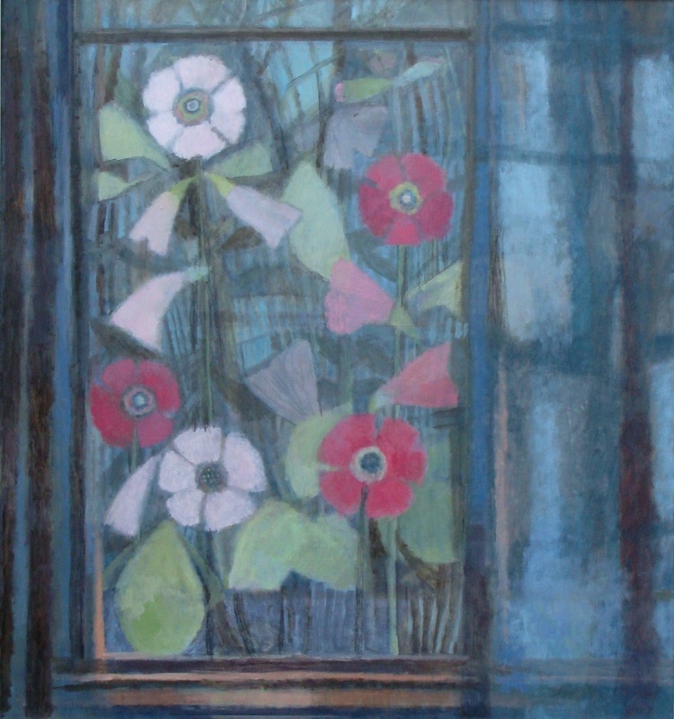 Hollyhocks at the window - SOLD