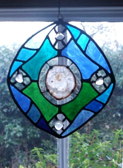 Free Hanging Panel with agate, crystals and coloured glass