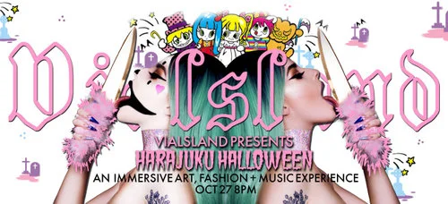 HARAJUKU HALLOWEEN ART GROUP SHOW October 27th - November 10th, 2017 ARTISTS RECEPTION Friday October 27th | 8PM-2AM RSVP: Gallery@artistscorner.us LINKS: Opening Night Video FEATURING VIALS Ghosts and Ghouls and... Gumby? Do not miss an immersive art, fashion and music experience presented by AC Gallery this Halloween weekend. Characters conceived entirely in the exhibiting artists' minds come together in Hollywood for the annual Autumn group exhibition. Come one, come all to Harajuku Halloween with special guest VIALS. Costumes highly recommended! Akira Usagi| Alic Daniel| Bijan Machen| Chance Cooper| George Hobbs| Gordon Holden| James Peter Henry| Jarnold| Jazz| Joaquin Sorro| Joey James Salehi| Kendall Iris Devine| Linzi Lynn| Liz Wilinski| Mauricio M Salazar| Milena Mortati| Molly Brandenburg| Mr. MK Ultra| Tori White Expect a dynamic evening with collectors, curators, art critics and artists while enjoying: • Blacklight experience with Mr. MK Ultra • Signature Cocktails • Live Music Performance by VIALS and DJ set by Parisa (Tokyo), Carmen Dee (Los Angeles), Barb Marley (Toronto).