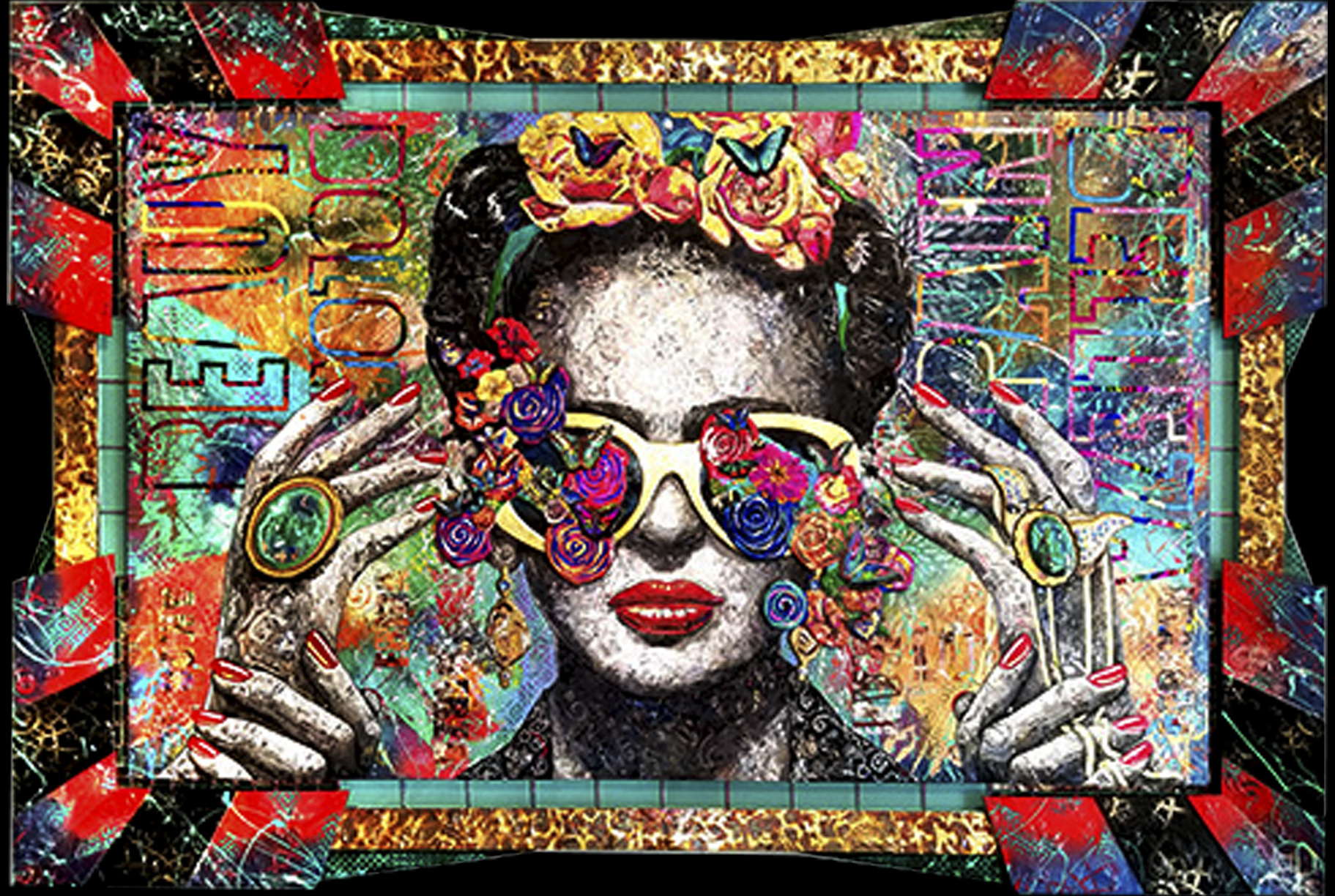 FRIDA tribute, 2019 Mixed media Work: 52 × 77 × 4 in | 132.1 × 195.6 × 10.2 cm Edition: 1/1 | Inscription: Verso | Represented by AC Gallery (2/19)