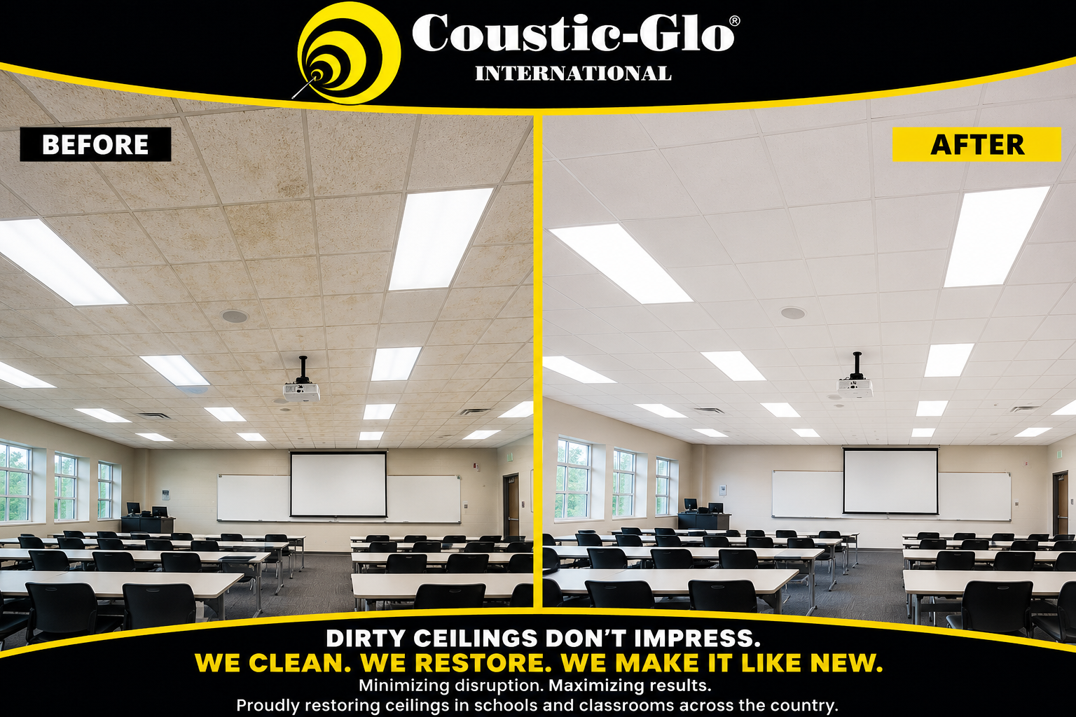 Classroom Ceiling Cleaning and Restoration Before and After