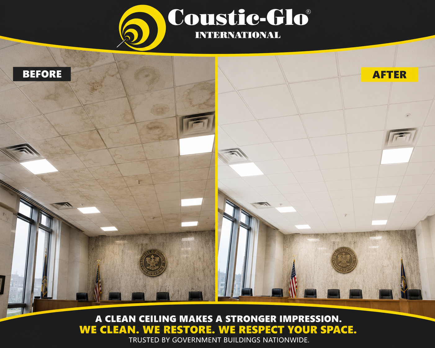 Government Building Ceiling Restoration Before and After