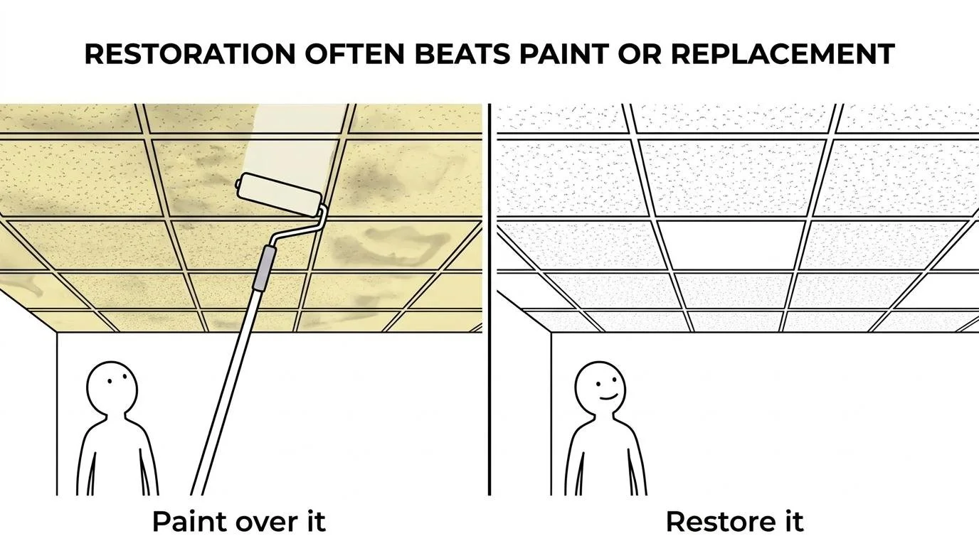 Ceiling restoration beats paint or replacement