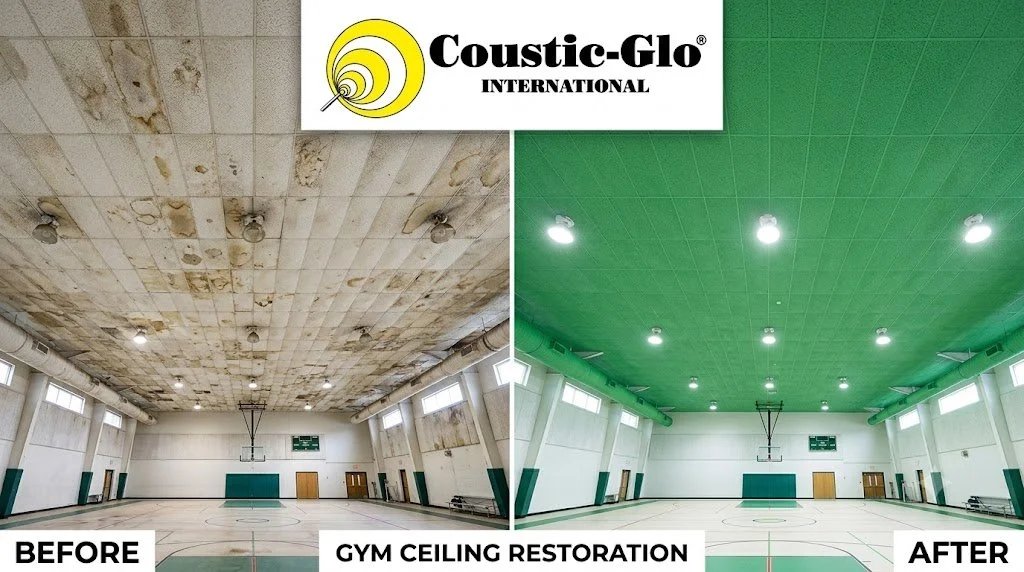 a Twin Cities gym ceiling restored and repainted by Coustic Glo International