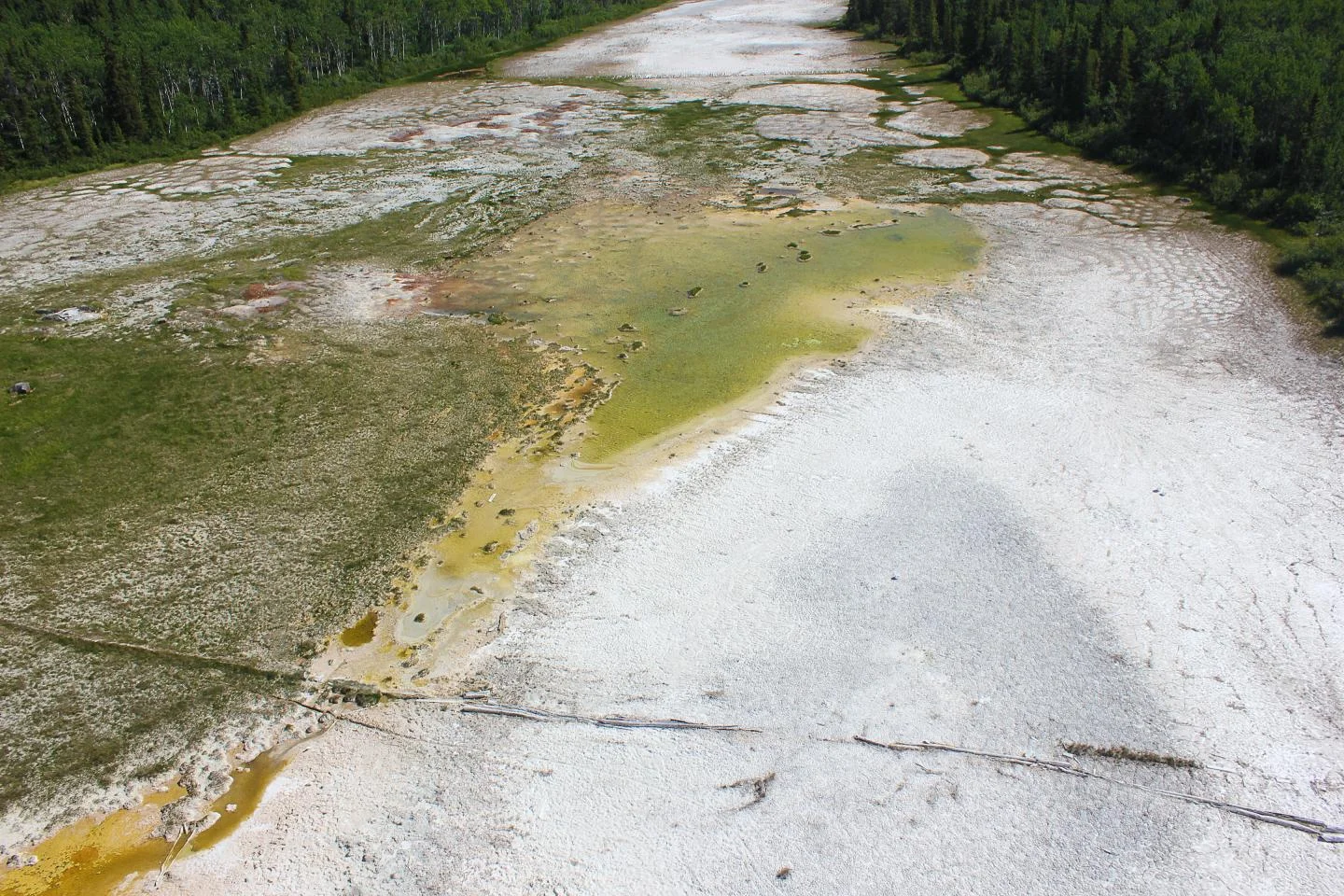 Hydromagnesite-magnesite playa near Atlin, British Columbia, Canada.