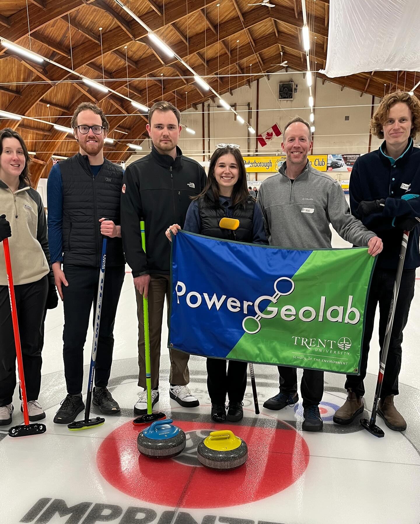 The PowerGeolab took part in #Curling Day in Canada at the Peterborough Curling Club. Although we know our stones, we still needed to learn how
 to throw them, sweep for them, and score them!Glad lab alumni Justin and Duncan joined, and thanks to Ziv