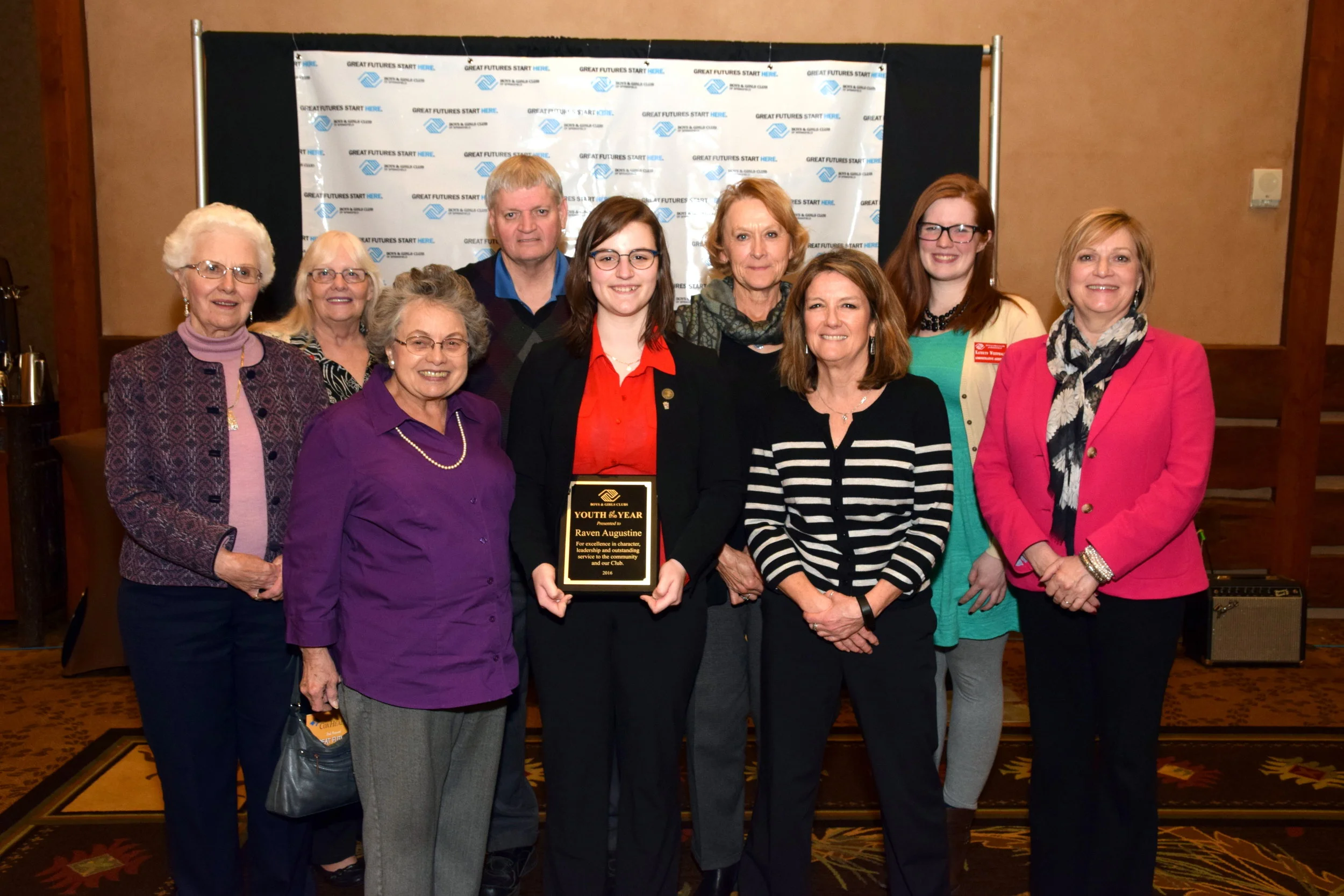 Partners in Education group with 2016 Youth of the Year, Raven Augustine