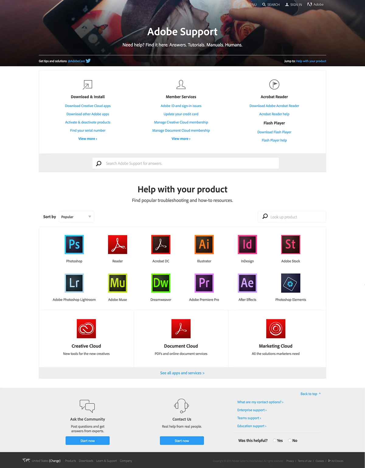 Adobe Support Hub Landing Page