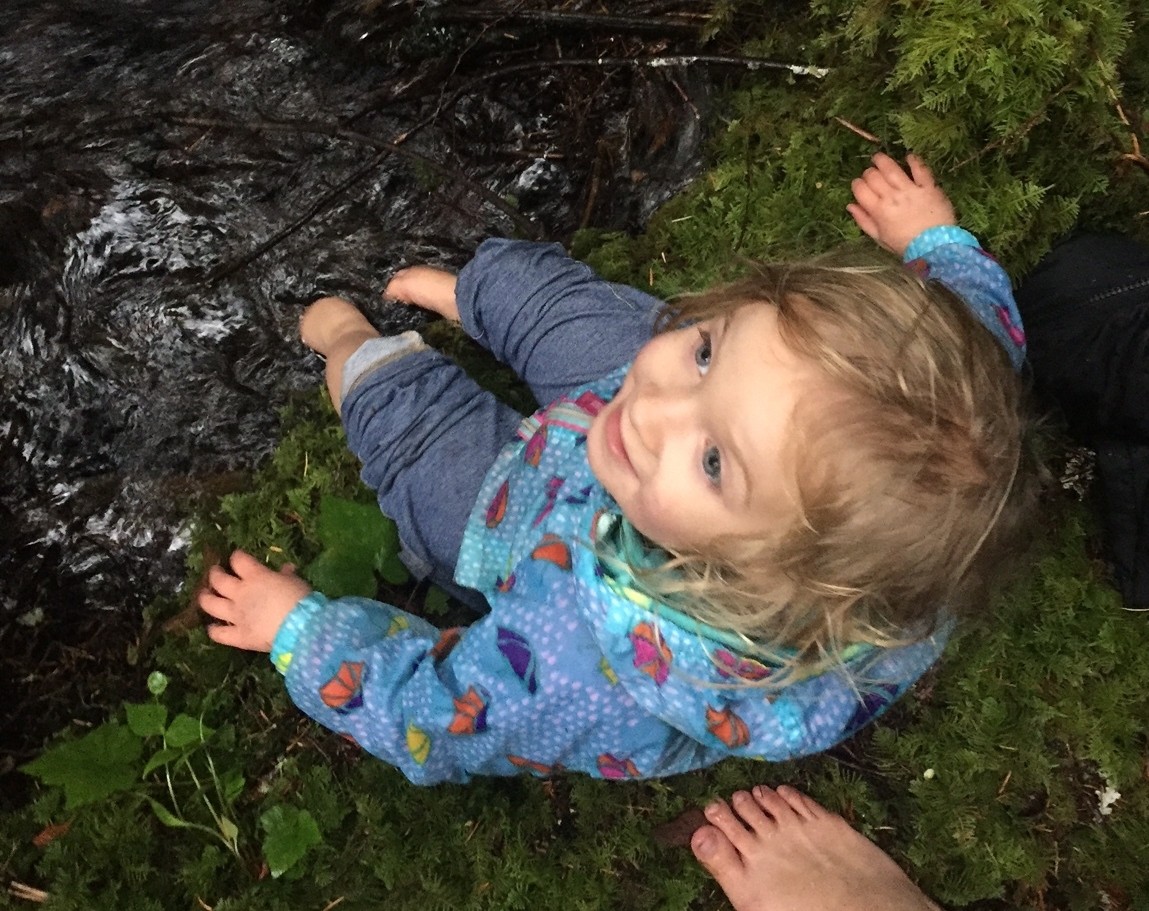 Penelope takes a "foot plunge" on our trip to Mt. Rainier in between mom's cold plunges. 