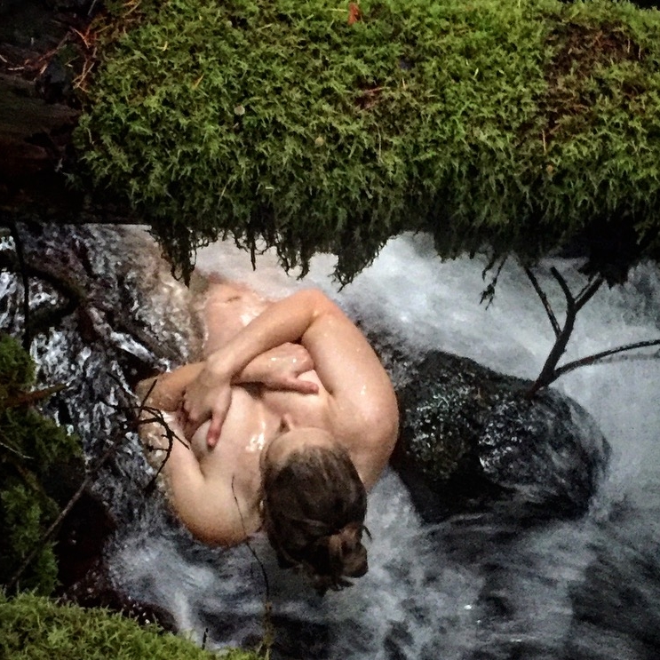 An invigorating plunge among the moss and lichen in Mt. Rainier Nat'l Park. Also celebrating 18 weeks of pregnancy today.