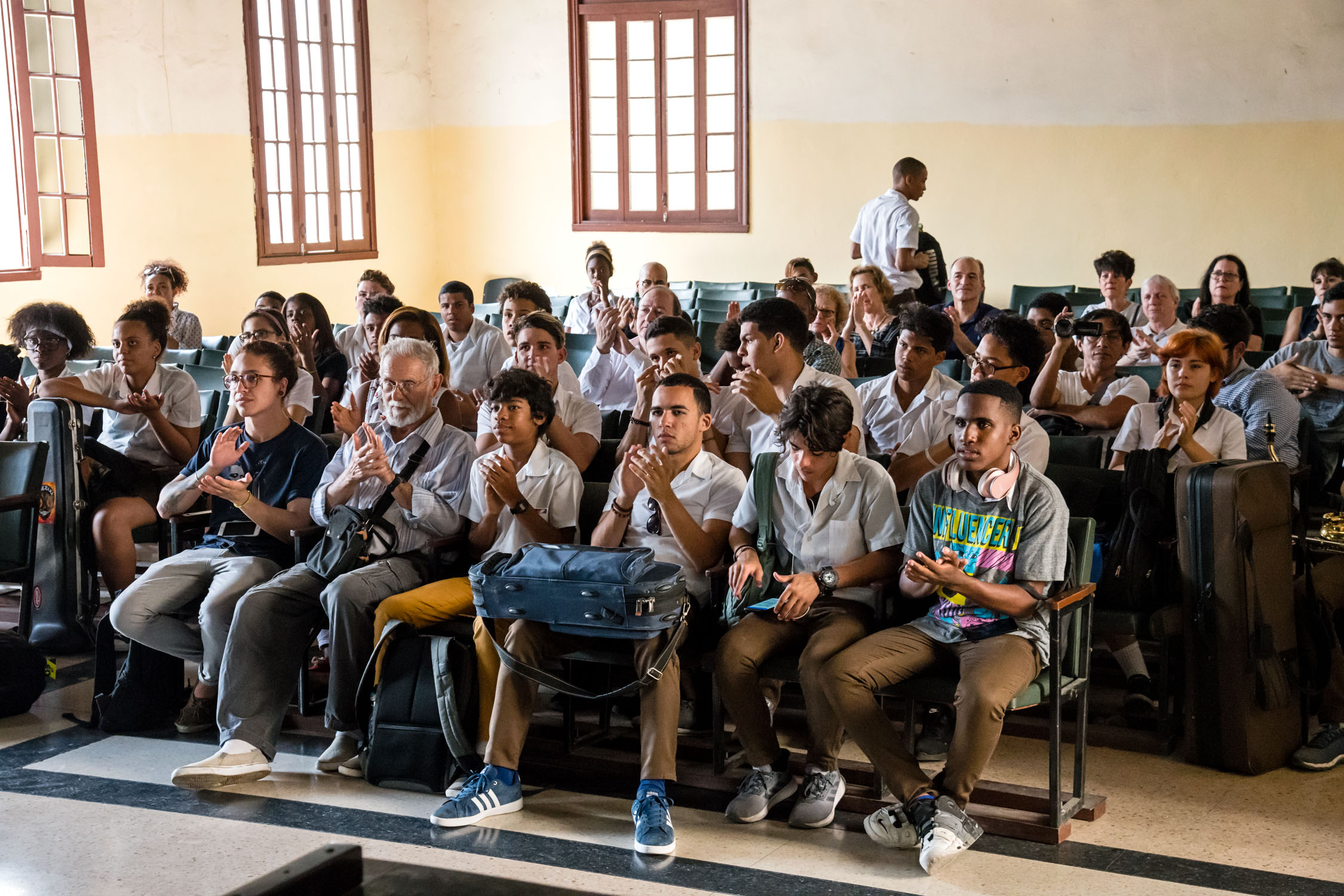 Amadeo Roldan Conservatory students at Dafnis Prieto Sextet master class, Havana, Cuba, January 2019 (Photo by David Garten)