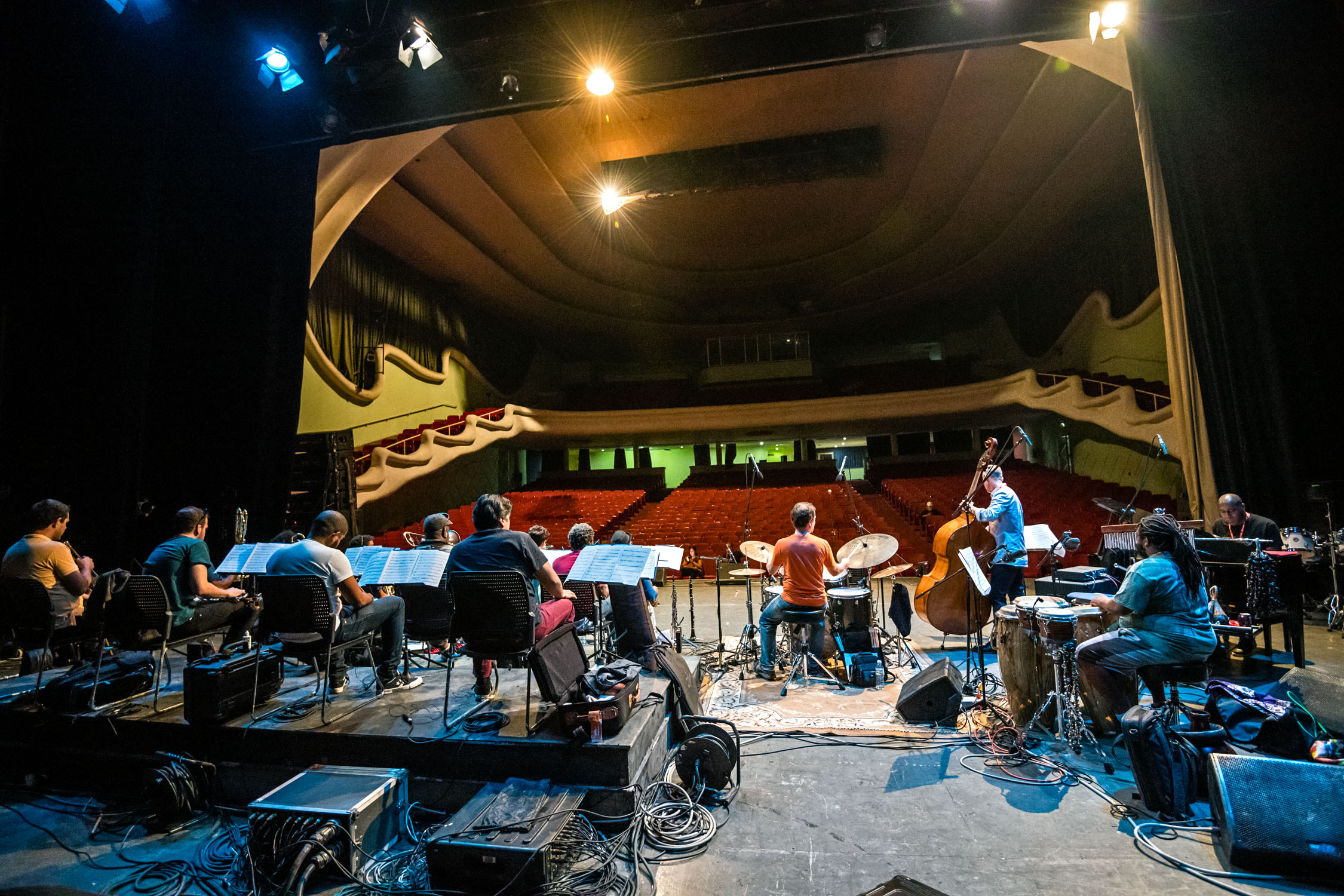 Dafnis Prieto Big Band soundcheck at Teatro Mella, Havana, Cuba, January 2019 (Photo by David Garten)