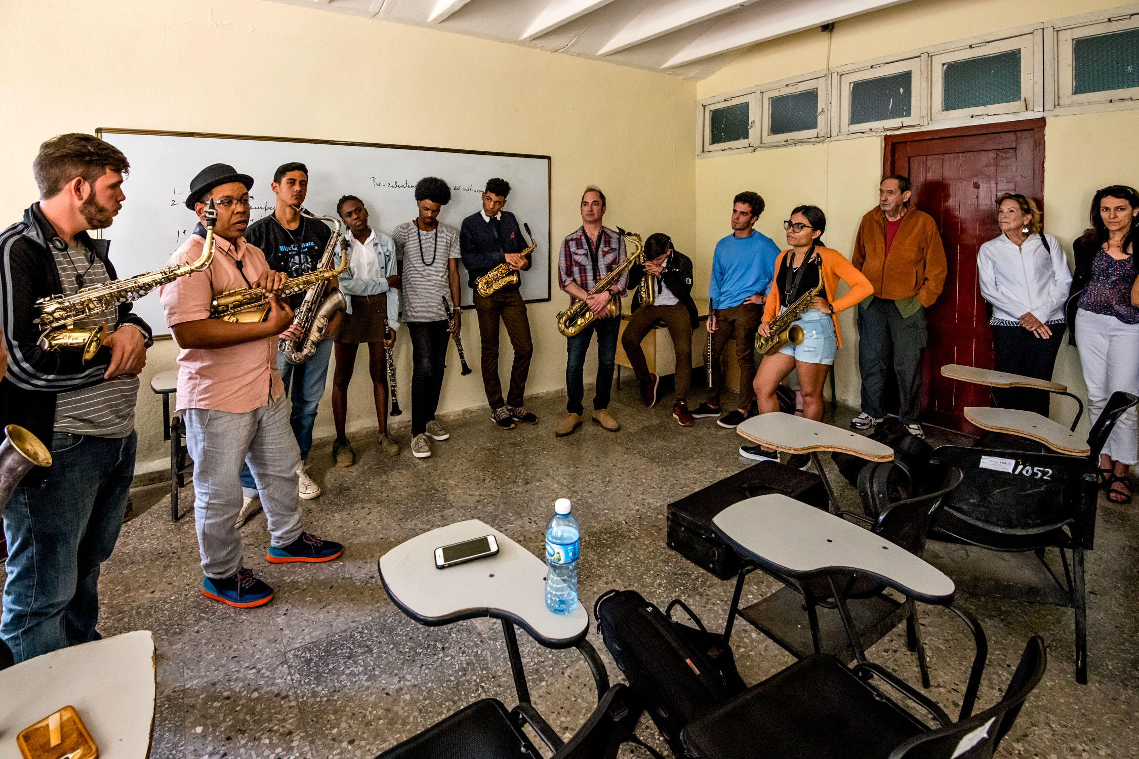 Roman Filiu &amp; Peter Apfelbaum teaching woodwind students at Escuela Nacional de Arte (La ENA), Havana, Cuba, January 2019 (Photo by David Garten)
