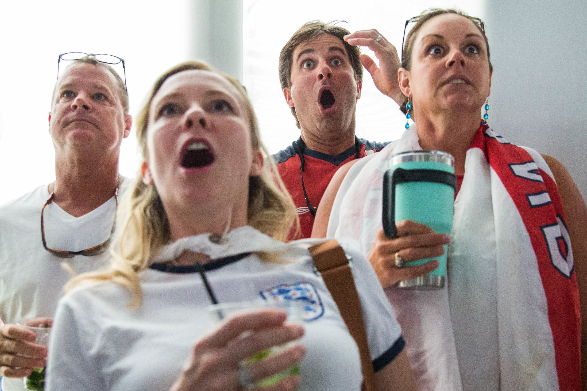 Fans watch a World Cup semifinal between England and Croatia during a watch party at the Wharf Miami on Wednesday, July 11, 2018.