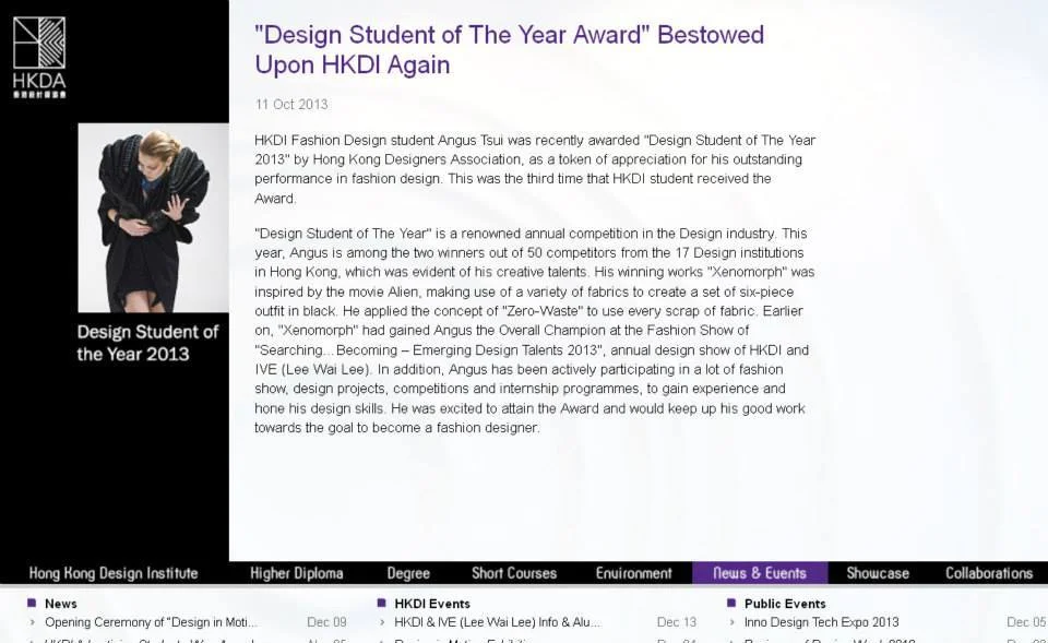 "Design Student of The Year Award" Bestowed Upon HKDI Again