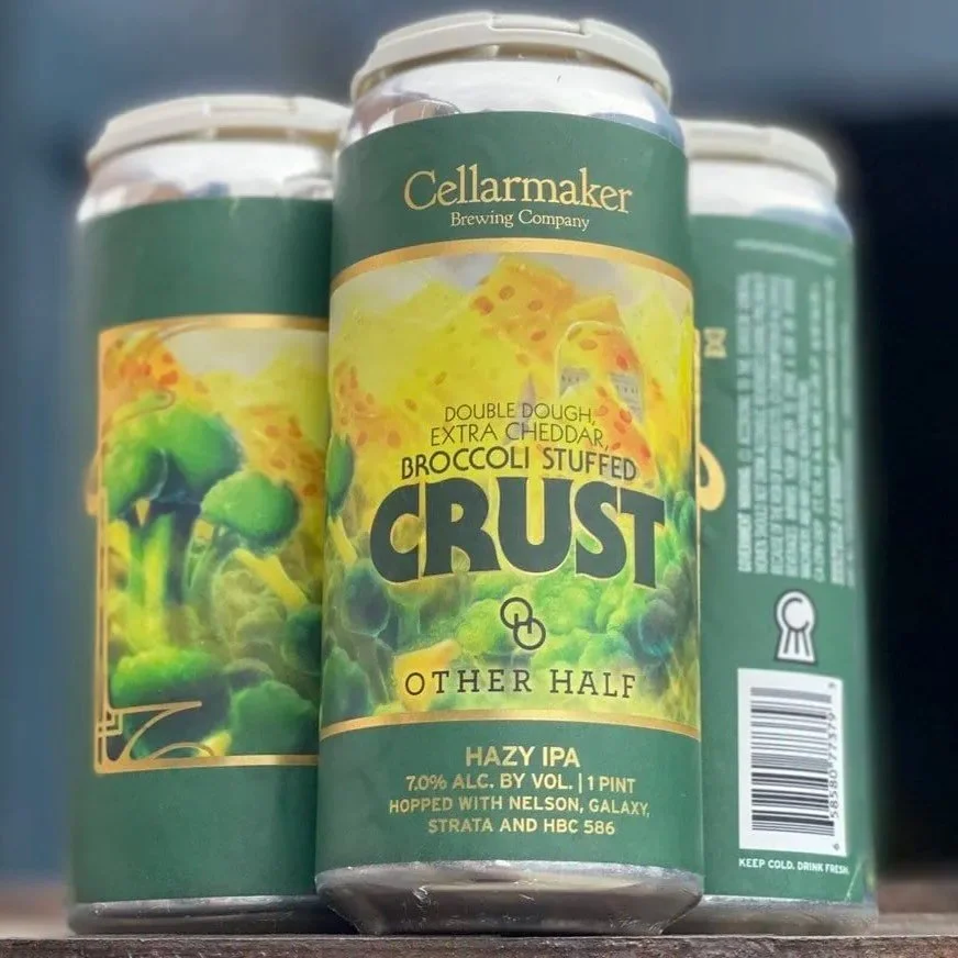 @cellarmakerbrewing &amp; @otherhalfnyc  collab - Double Dough, Extra Cheddar, Broccoli Stuffed Crust Hazy IPA back in the building!