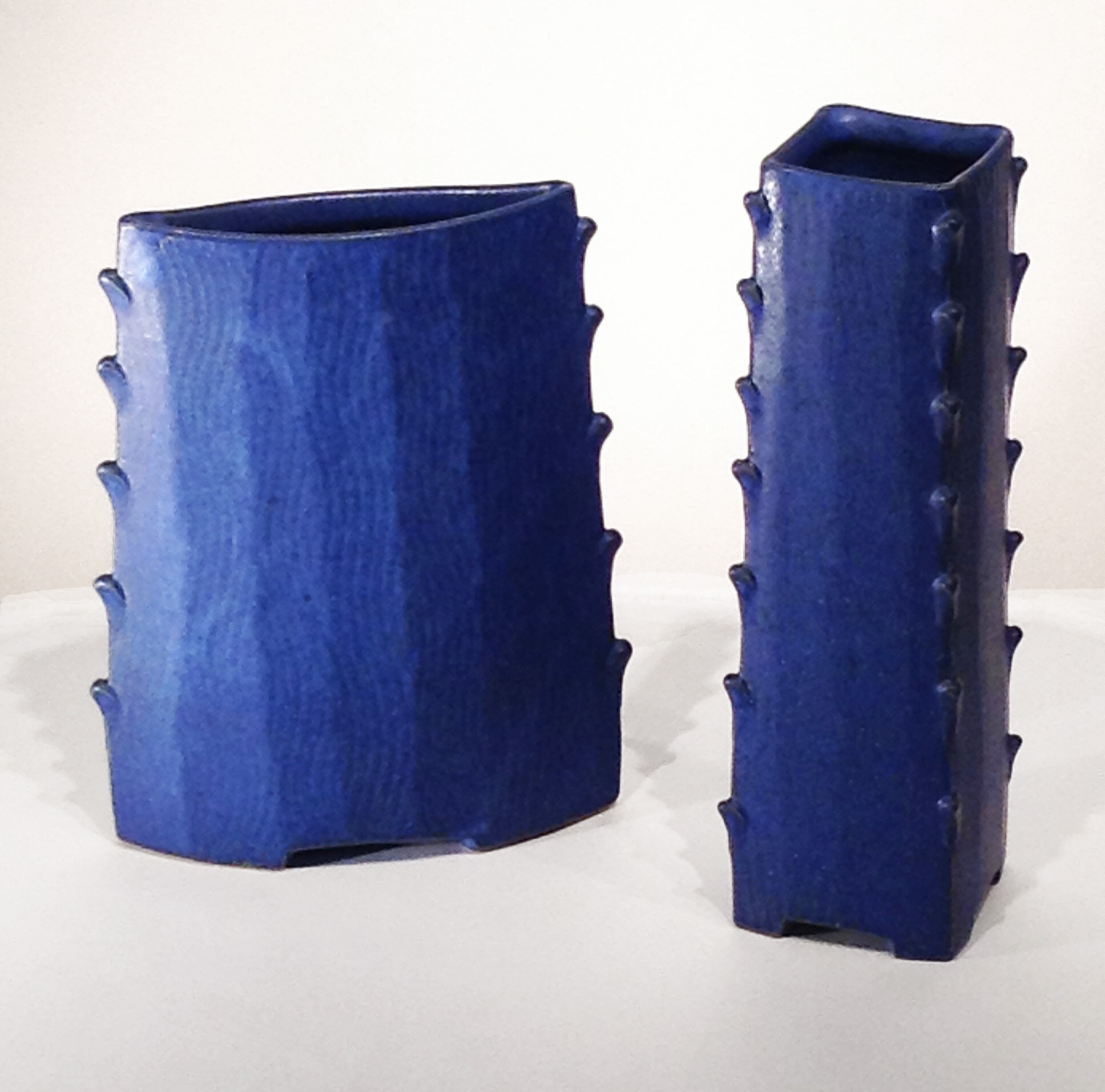 Cobalt - Oval and Square Facet Vases. Cobalt