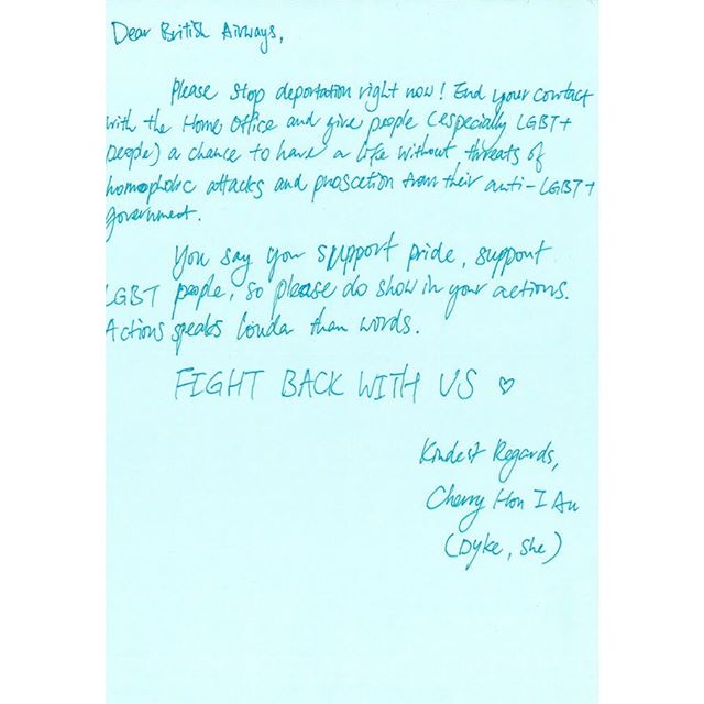 #DearBA "FIGHT BACK WITH US." by Cherry #BA100 #stopdeportations @British_Airways