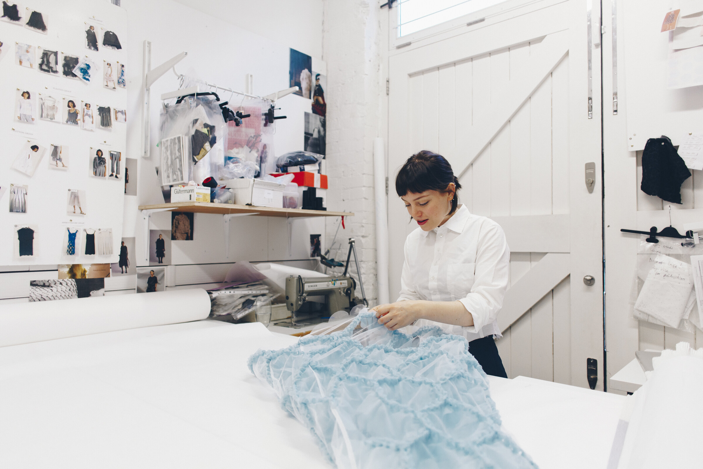  Fashion Designer Katie from Roberts Wood working in her studio 