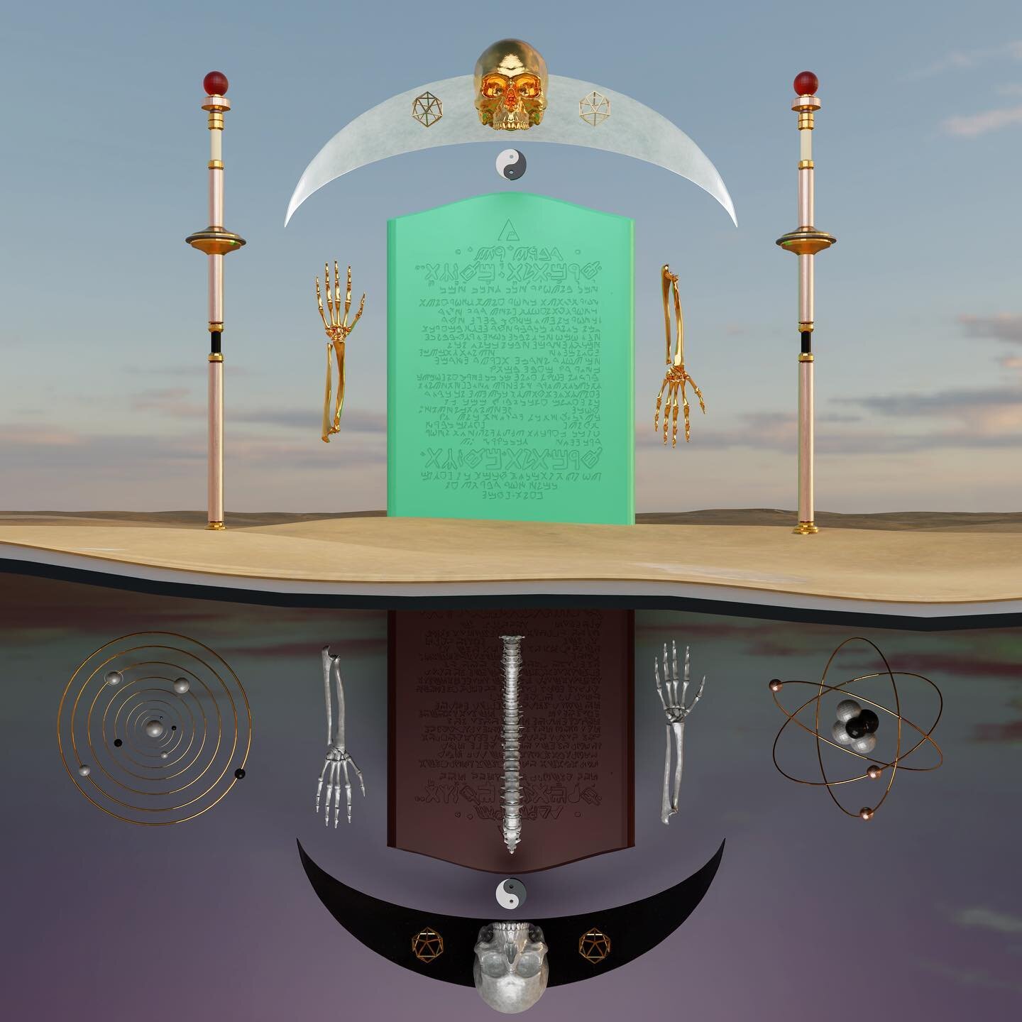 &lsquo;As Above, So Below&rsquo; (2021)

This work features the symbolism of the Emerald Tablet, an ancient hermetic text often sited in Alchemy. It is authored by Hermes Trismegistus, thought to be a combination of Greek God &lsquo;Hermes&rsquo; and