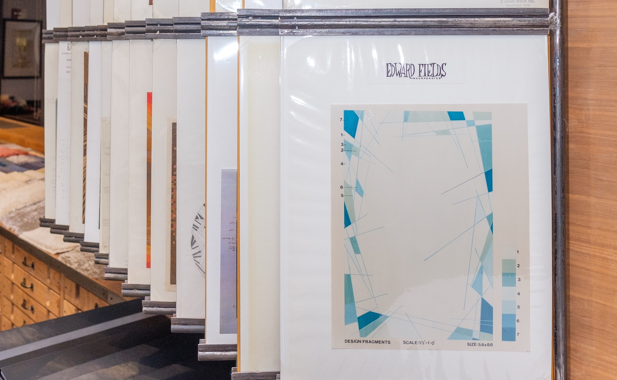 Schemes from the Edward Fields archives were the starting points for most of the 12 On-The-Fringe rugs