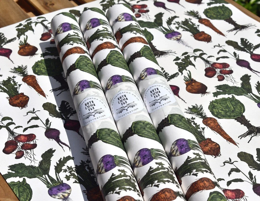 To celebrate growers around the country this is my brand new vegetable gift wrap! Printed with vegetable-based inks on a luxurious FSC Certified paper. These vegetables have gone full circle! Since launching my online shop one of the bits I enjoy the