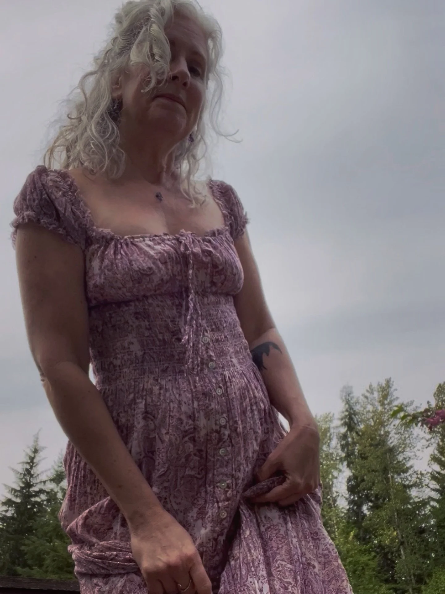 Mother&rsquo;s Day in my new cottage core dress 💜 Happy Mother&rsquo;s Day to you and your loved ones! May you have ease or joy or cake or whimsy or whatever you most wish for 🤗 

#mothersdaydress #cottagecoredress #grayhairdontcare #lifeafter50 #s