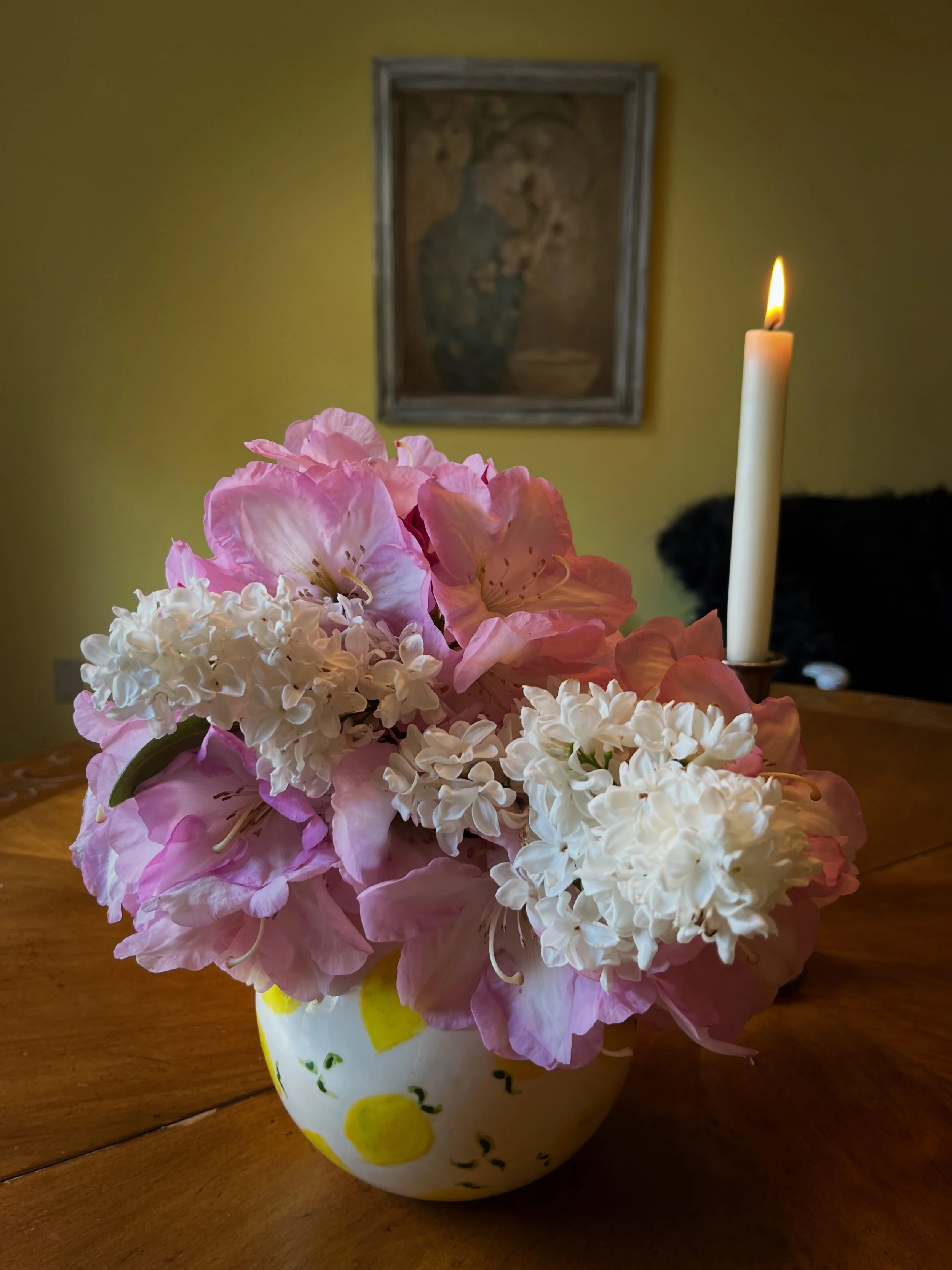 Just look at this beautiful bouquet my daughter&lsquo;s dad picked for me for our belated family celebration of Mother&rsquo;s Day! 

And that vase? I made it at one of those pottery painting places like more than 20 years ago, and for some reason di