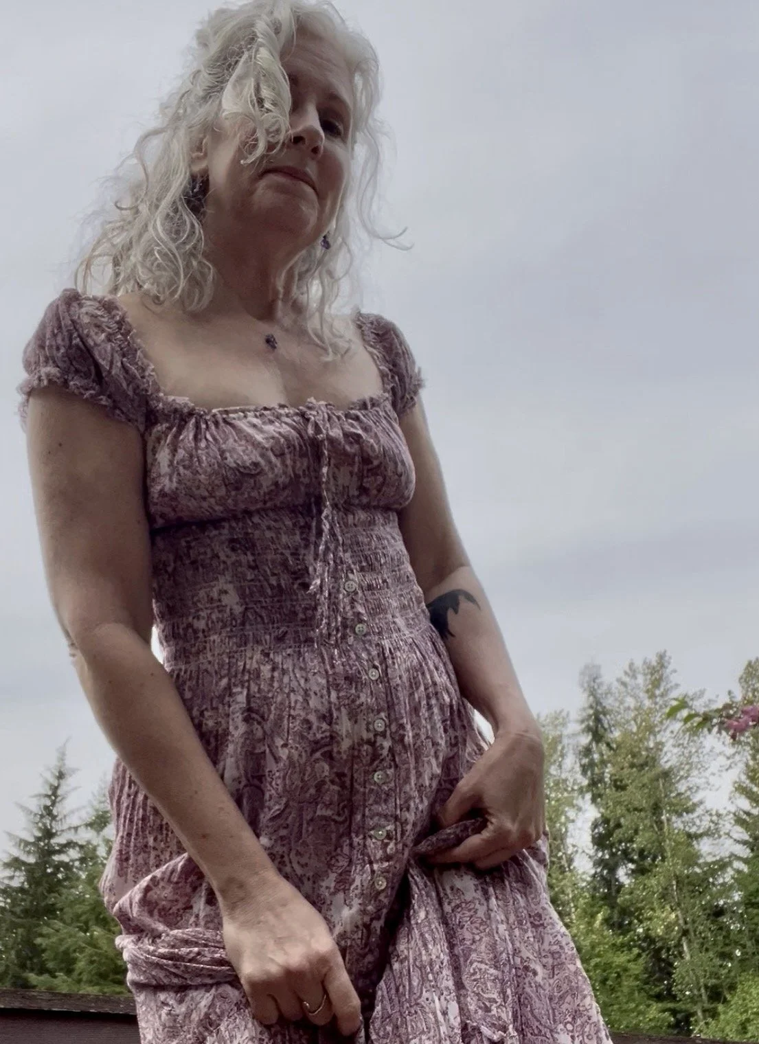 Whimsical portrait, purple sundress