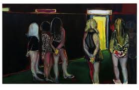 Marlene Dumas B. 1953 THE VISITOR signed and dated 1995 on the overlap; signed on a label affixed to the reverse oil on canvas 180 by 300cm. 71 by 118in.