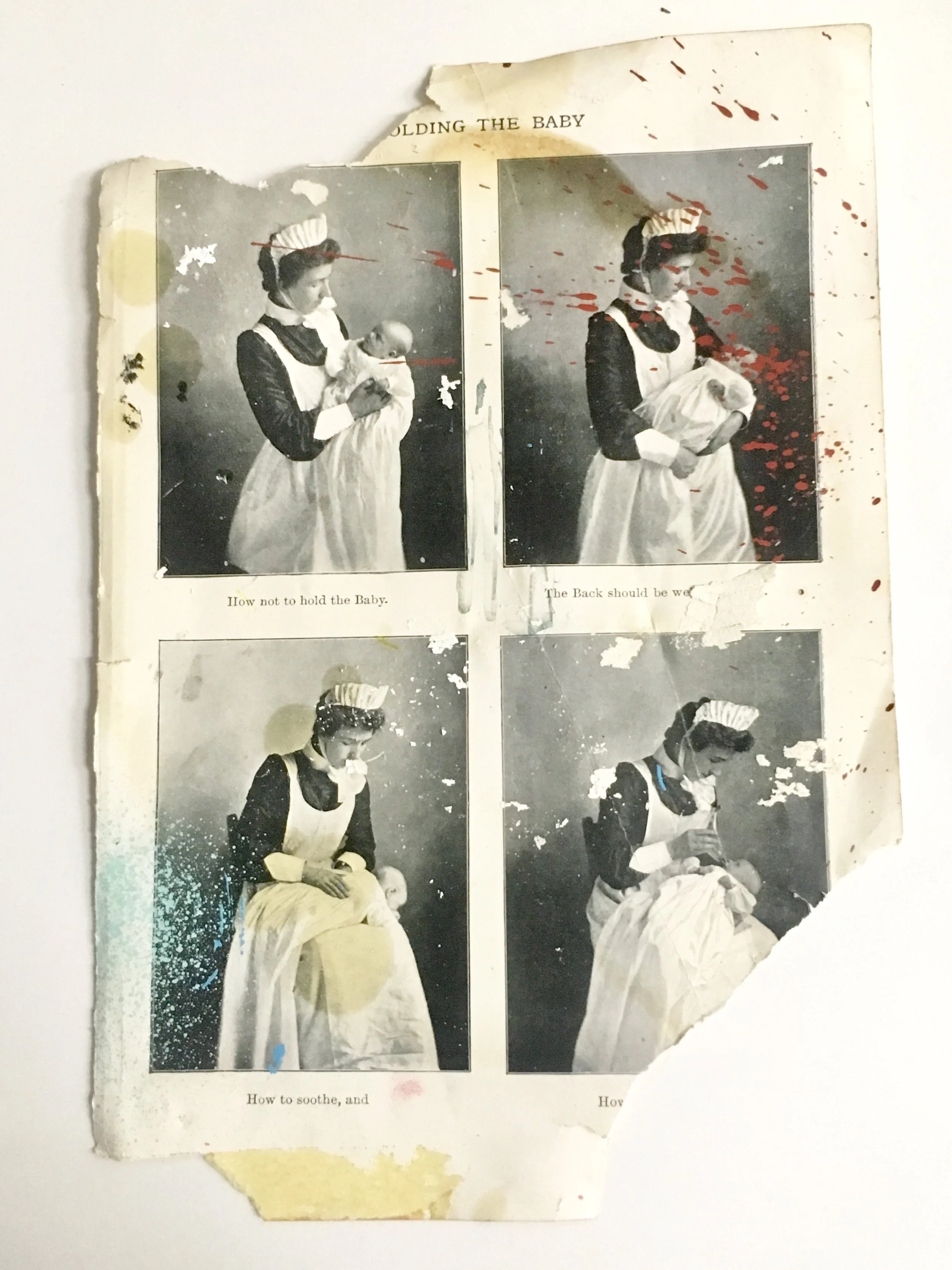  Part biogrophy and part art iconography, I have repeatedly returned to the studies of the nurse and baby, which originally came from medical books on 'How to take care of baby'. The biographical element being artist as a baby and my mother who was a