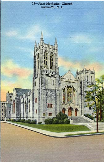   A 1952 postcard featuring First Methodist.&nbsp;  