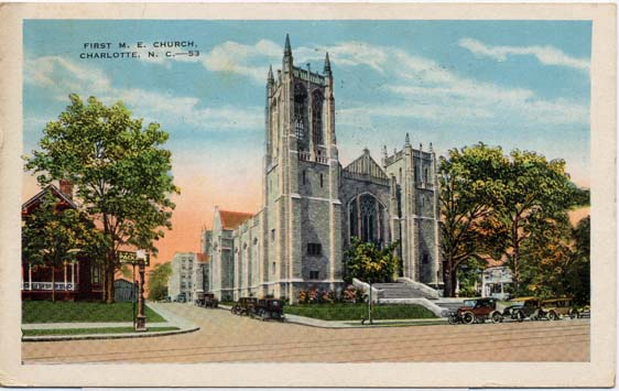   A 1953 postcard featuring First Methodist.  