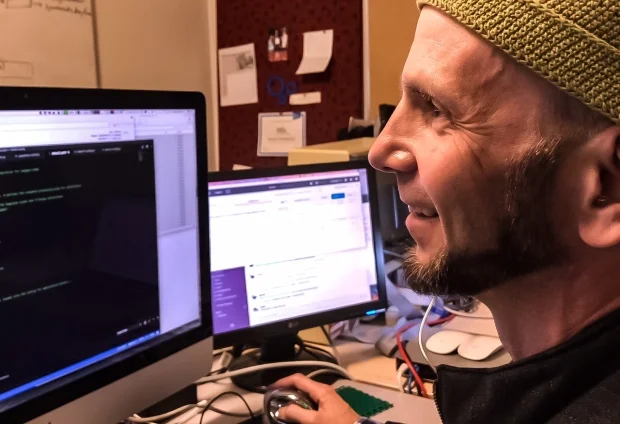 Mike Morley, who founded Menome Technologies after losing his energy sector job, believes mining data could one day replace drilling for oil in Calgary's economy. (Erin Collins/CBC)