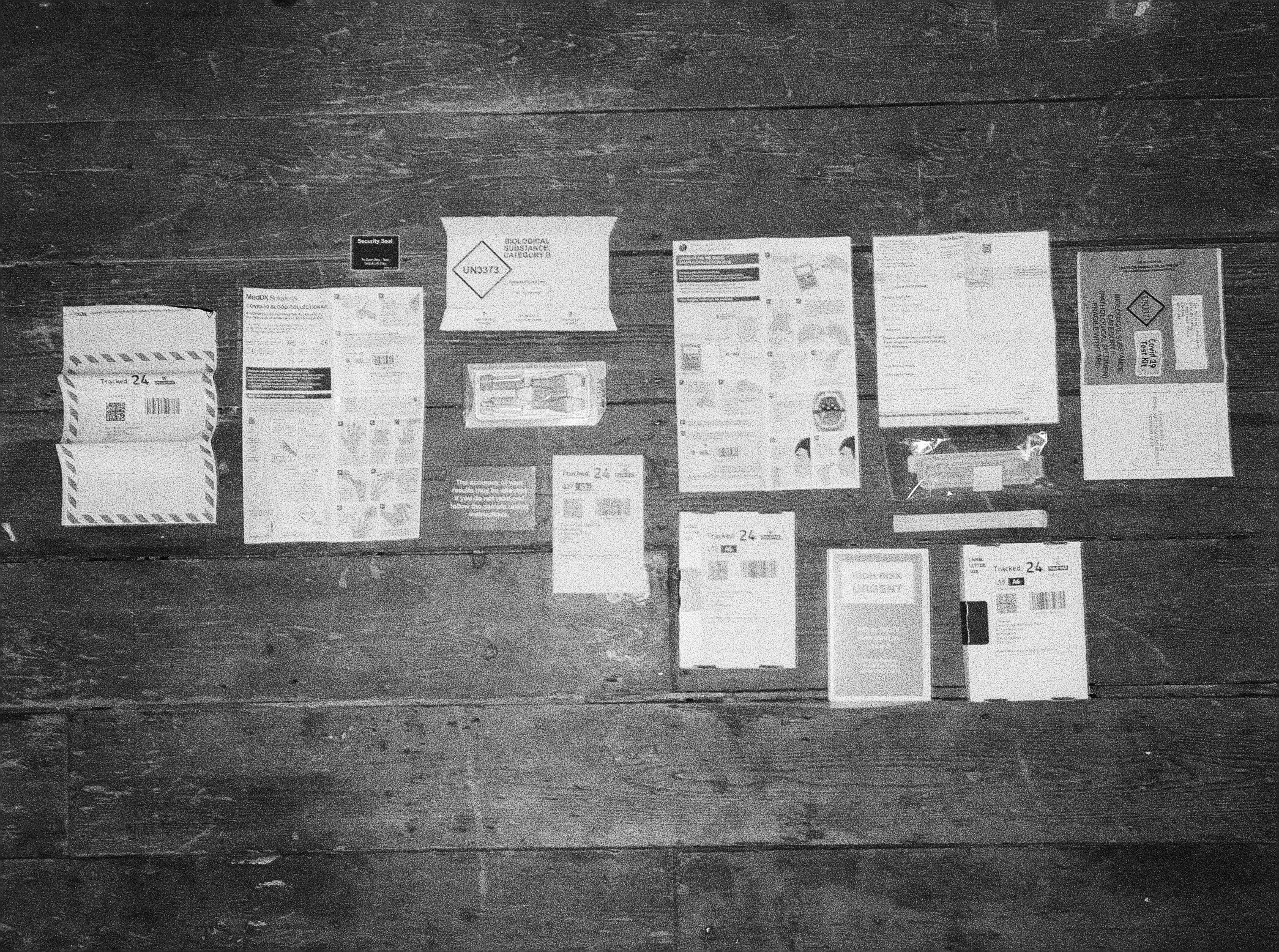  My covid tests laid out on the floor in Ben’s kitchen; London, UK. May, 2021.  