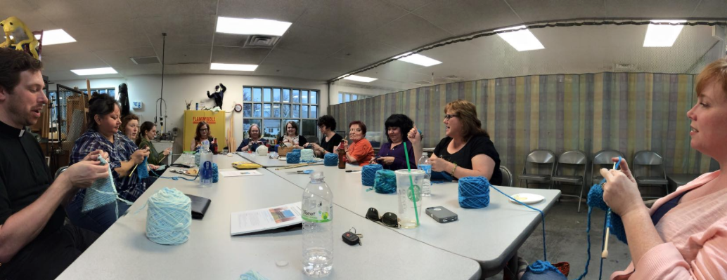 Knitting circle at Multi Arts in Stillwater Romy Owen’s project at 108 Contemporary