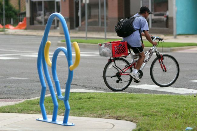 A project of the Norman Public Arts Board, artist-designed bike racks are placed throughout downtown Norman.