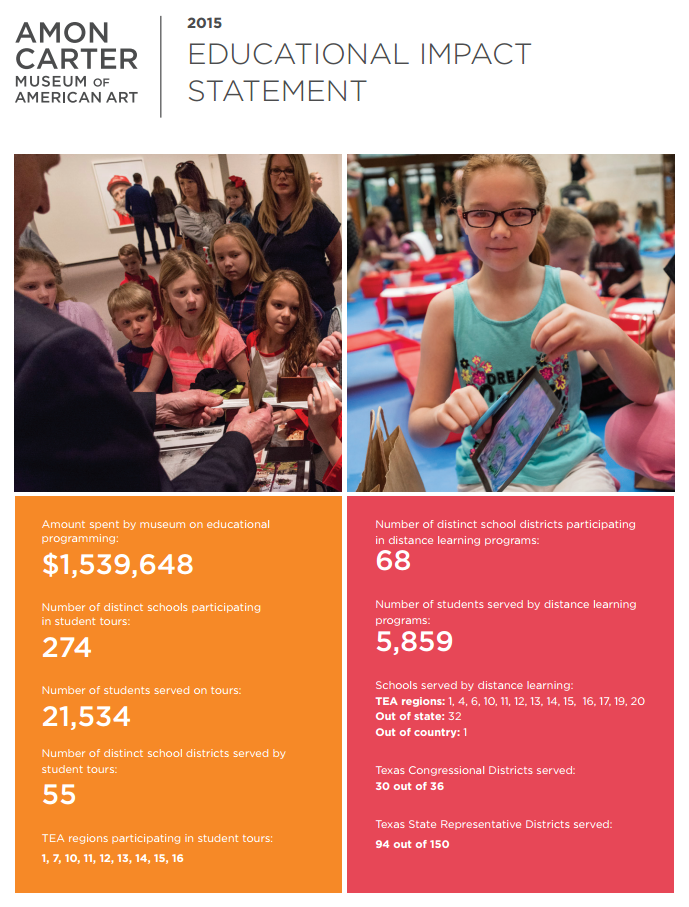Amon Carter Museum explains educational impact alongside economic impact. 