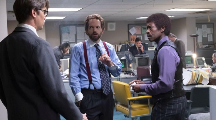 Andrew Rannells, Paul Scheer and Don Cheadle in "Black Monday." (Erin Simkin / Showtime)