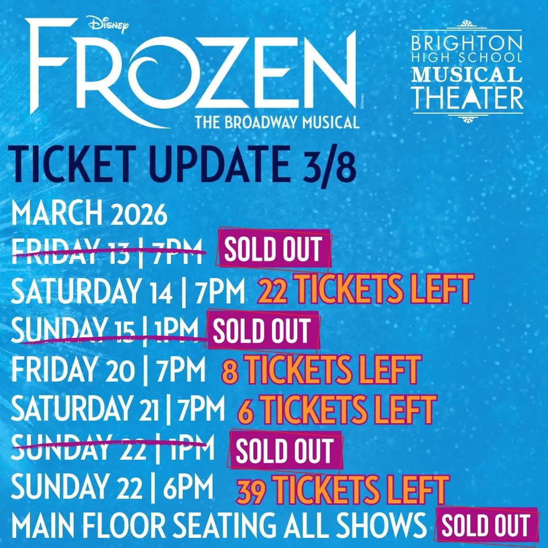 🎟️ Another Sellout!

Our third sold-out show is officially on the books &mdash; Opening Night, Friday the 13th is now completely full. ❄️✨

If you&rsquo;re still hoping to see Frozen, there are four performances remaining, and they are all very clos