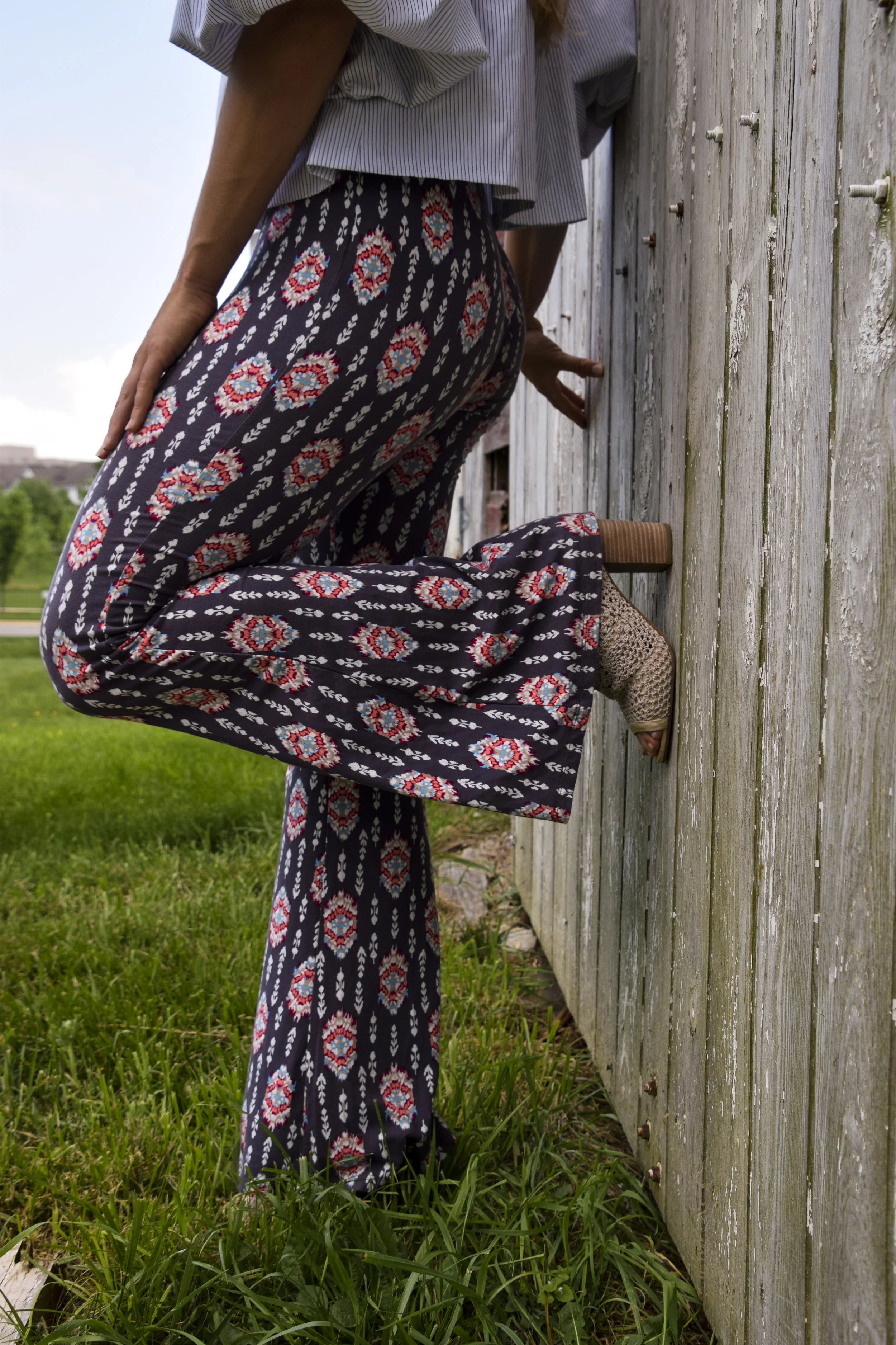 patterned bell bottom pants