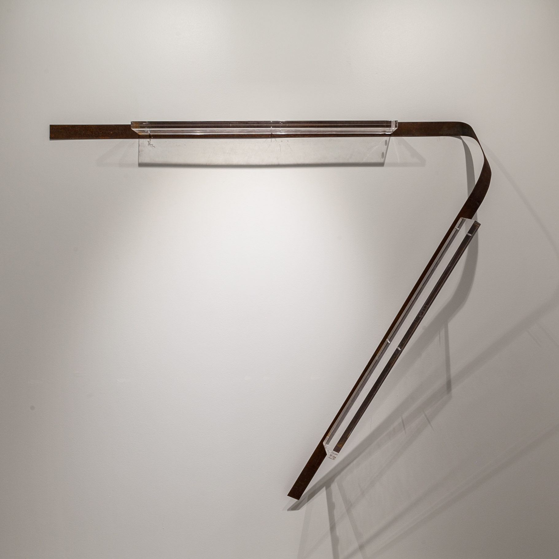  Tracy Treadwell (Memphis, TN)   An Avenue , 2018  Medium: Steel strap and Lucite shelves  Dimensions: 60x 68x12 inches   “Tracy Treadwell’s work bridges the familiar and the suggestive through assemblage of found and fabricated objects and through h