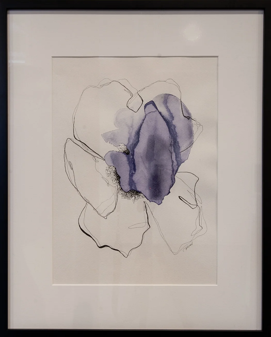 Courtney Khail (Atlanta, GA) Dreams In Color: Indigo , 2018 Medium: Watercolor and ink on paper Dimensions: 15x11 inches “Flowers are not a new subject matter in art—from Dutch still-life painters to Warhol—artists throughout history have utilized them in their works. And while undoubtedly aesthetically pleasing, to me the true beauty of flowers lies in their metaphorical talents. Whether referencing life or death, happiness or sorrow, flowers have an uncanny ability to capture and portray the full gamut of human emotions. By altering something as simple as the composition of its petals, or as intricate as my line work, I am able to utilize that gift and tell a story through my art. Most recently I've been experimenting with using flowers to express vulnerability and self-discovery (specifically in relation to social expectations and conventions.) By combining traditional subject matter with contemporary compositions, vibrant colors, and dynamic line work, I create paintings that are delicate yet brazen- mirroring the dualities and contradictions in each of us.” – Courtney Khail