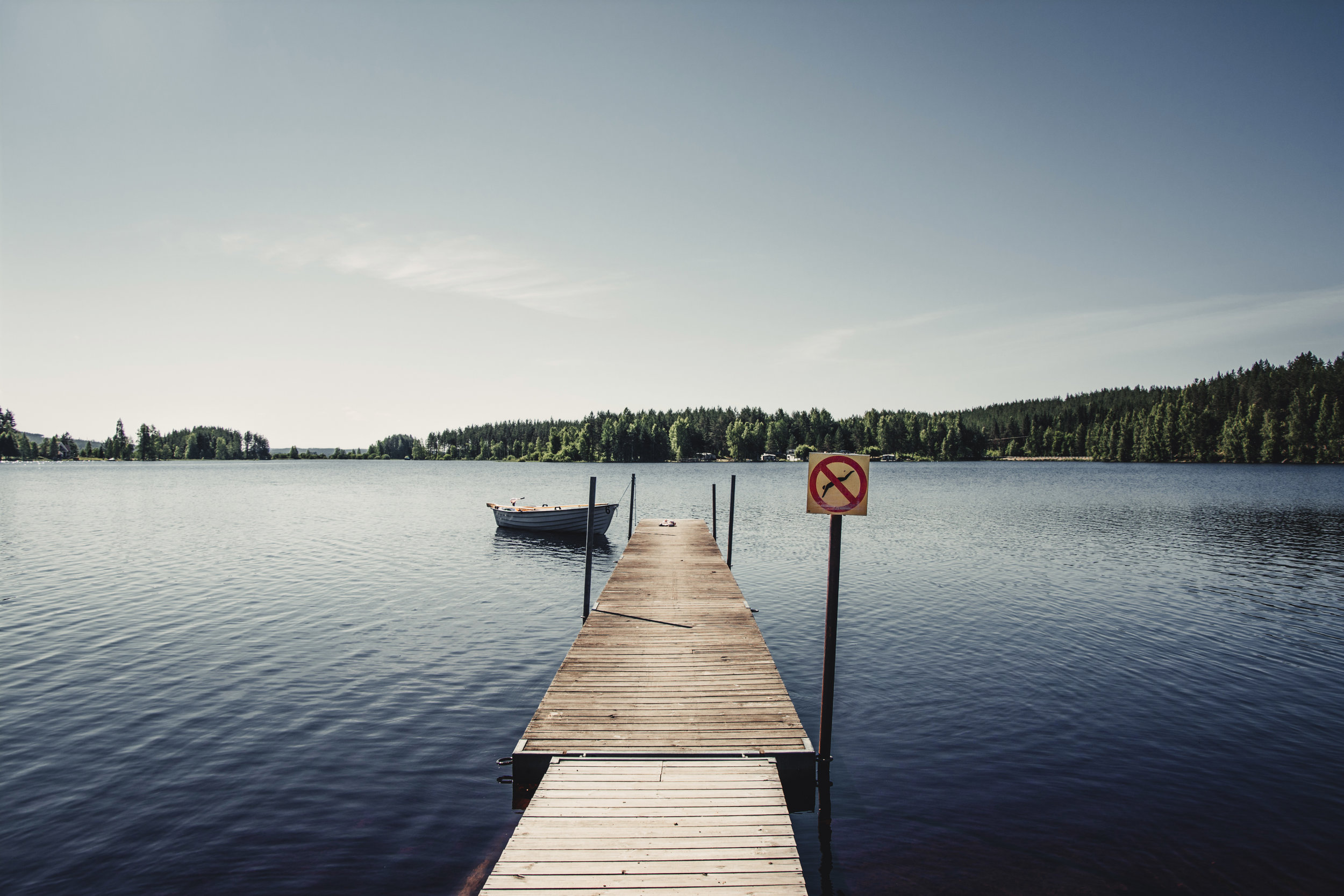 A jetty looks out on Lake Nain from an island in the middle of the water. Uvana, Varmlands, Sweden.