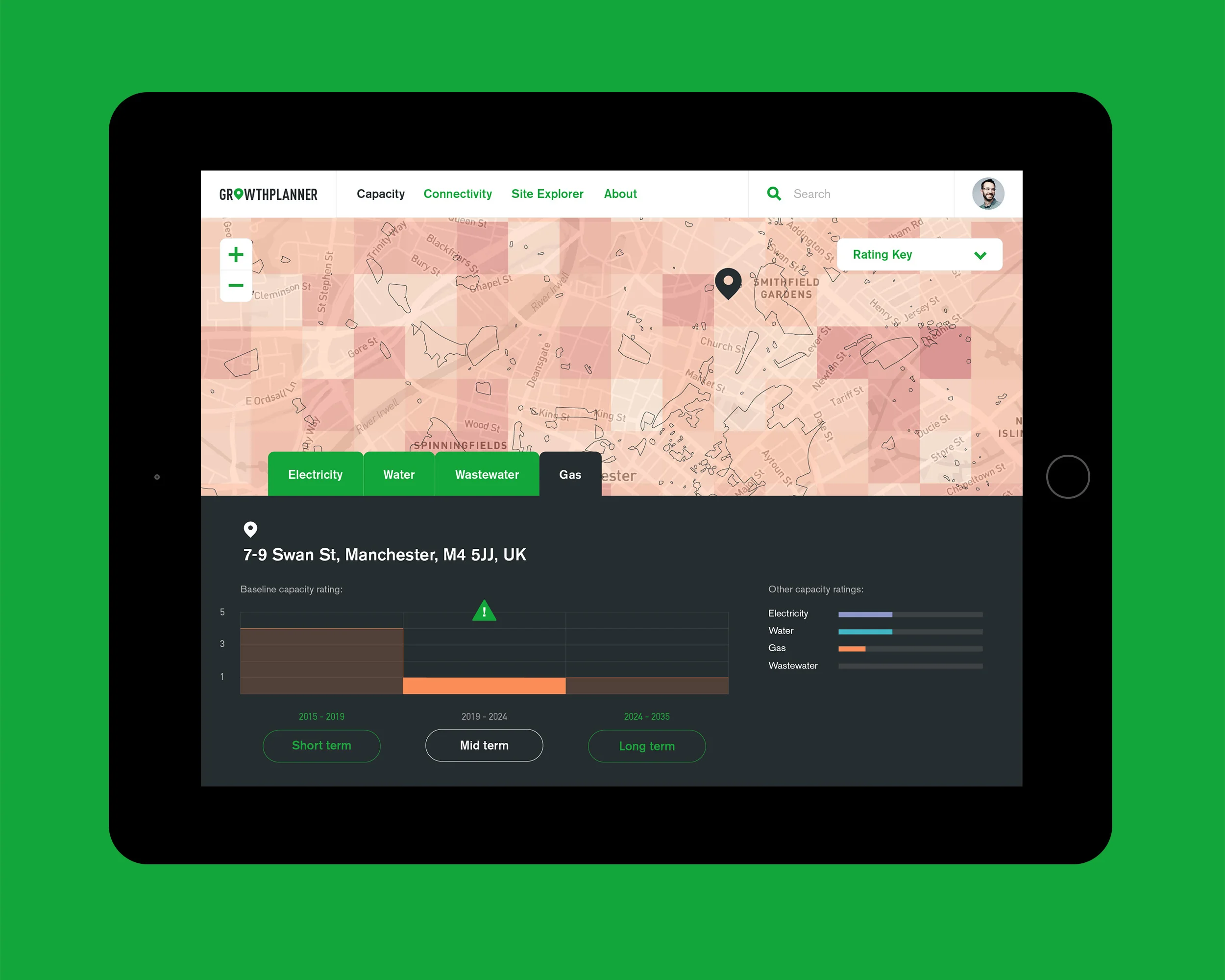 Using data from public and private providers GrowthPlanner visualises where city infrastructure networks have sufficient capacity to support city growth.