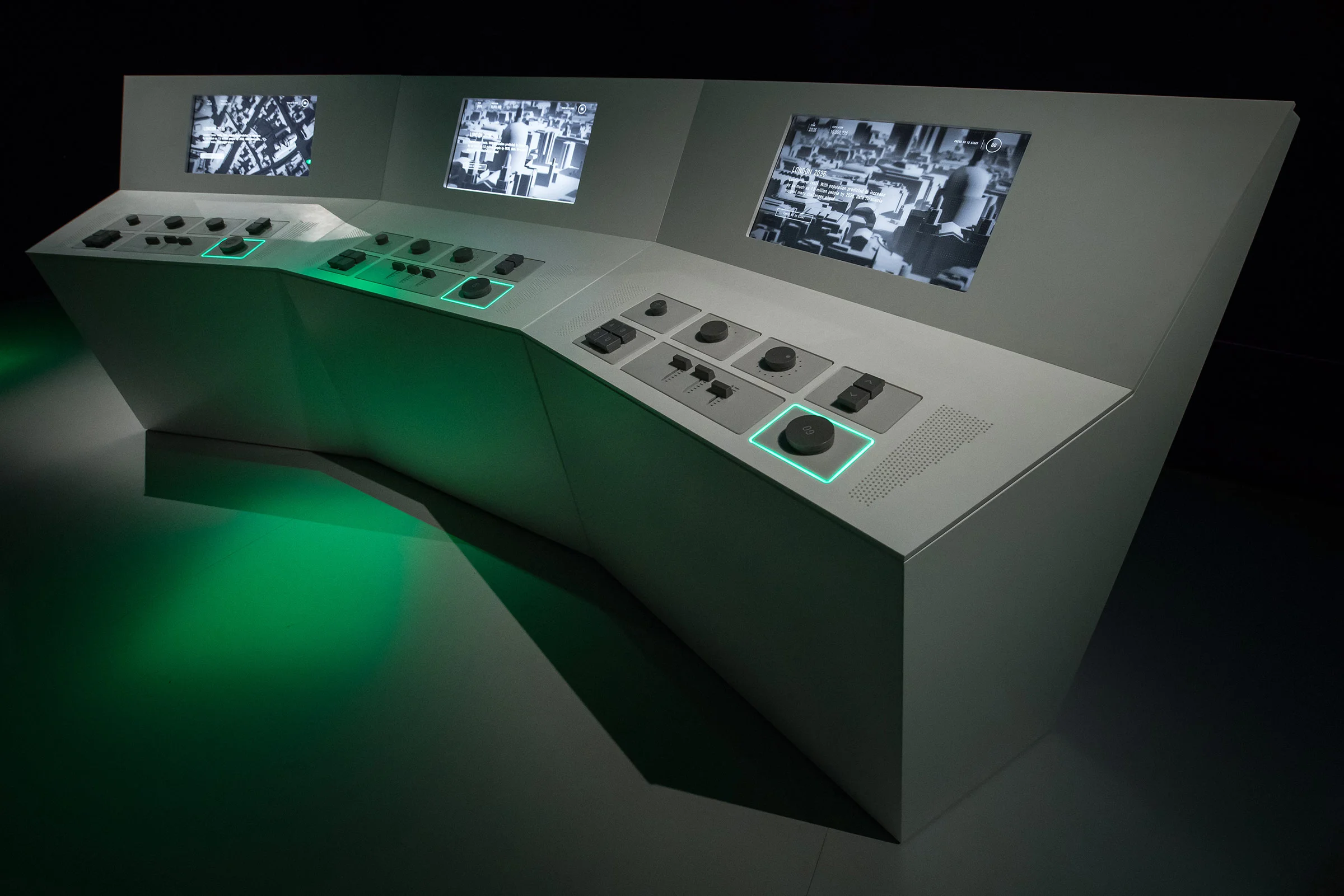 London 2036 featured three consoles, each a quick-fire quiz with tricky questions around civic problems, policies and personal preferences.