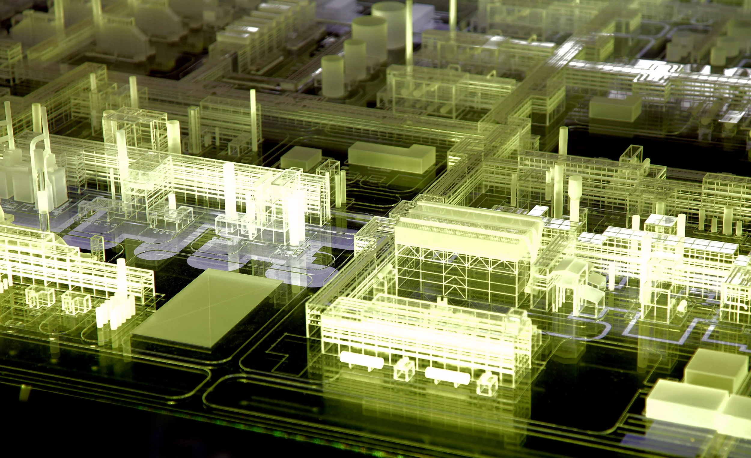 The installation consisted of a beautifully-crafted 4.5m² scale model of the plant, made of 1,600 Perspex blocks.