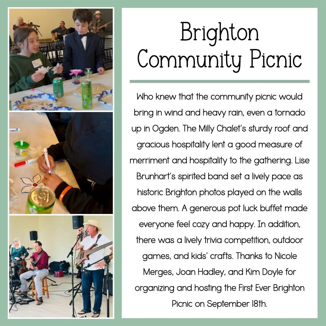 Both of the Brighton Institute's September events were a HUGE success! We had about thirty Brighton locals come to the FIRST Brighton Picnic, and about thirty people attend U of U grad student Harrison Patton's talk on the geology of Big Cottonwood C