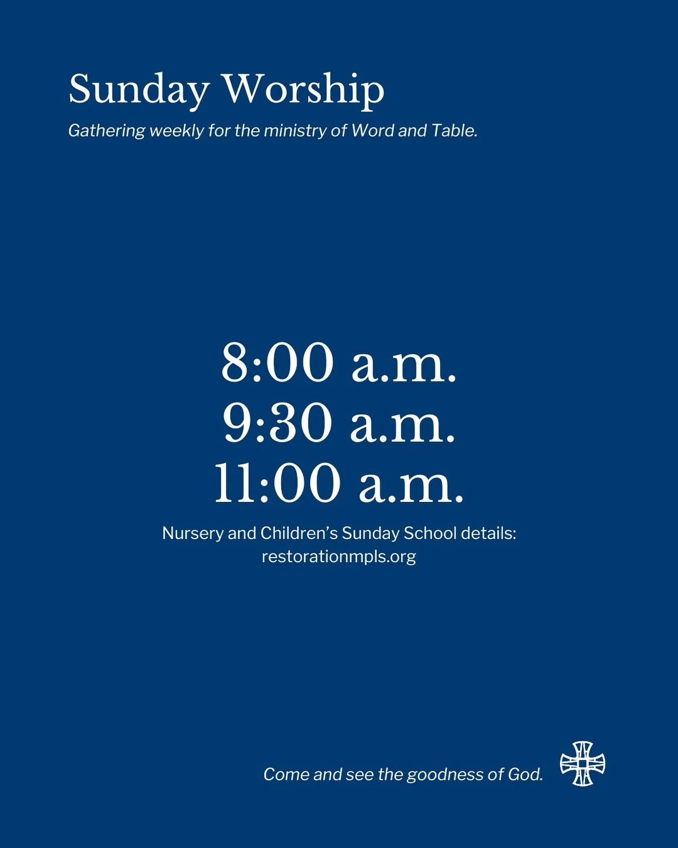 Restoration Anglican gathers every Sunday for worship through Jesus&rsquo;s Word, Table, and Spirit. Join us and see the abundant life offered by the living God who restores all things.

We offer Children&rsquo;s Sunday School, or children are hearti