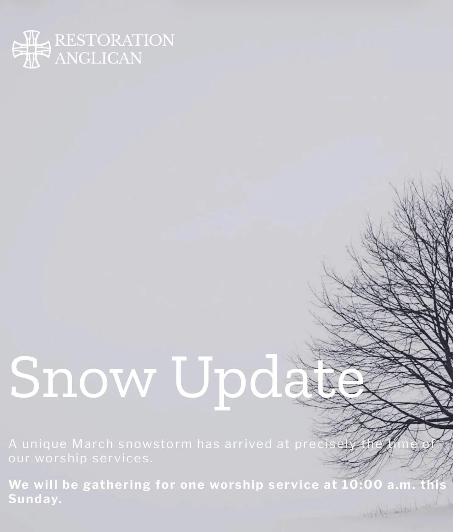 A unique March snowstorm has arrived at precisely the time of our worship services. We will be gathering for one worship service at 10:00 a.m. this Sunday. If you are available to volunteer for Sunday roles, please arrive at 9:30 a.m. and we will mak